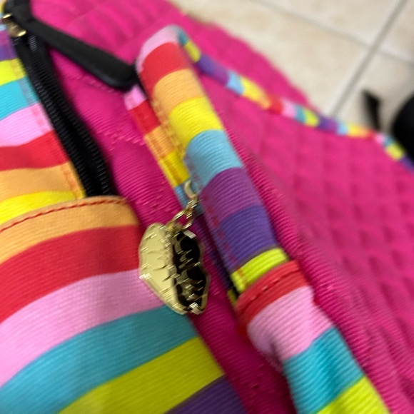 Betsey Johnson Hot Pink Quilted Backpack with Rainbow Trim NWOT - Picture 3 of 5